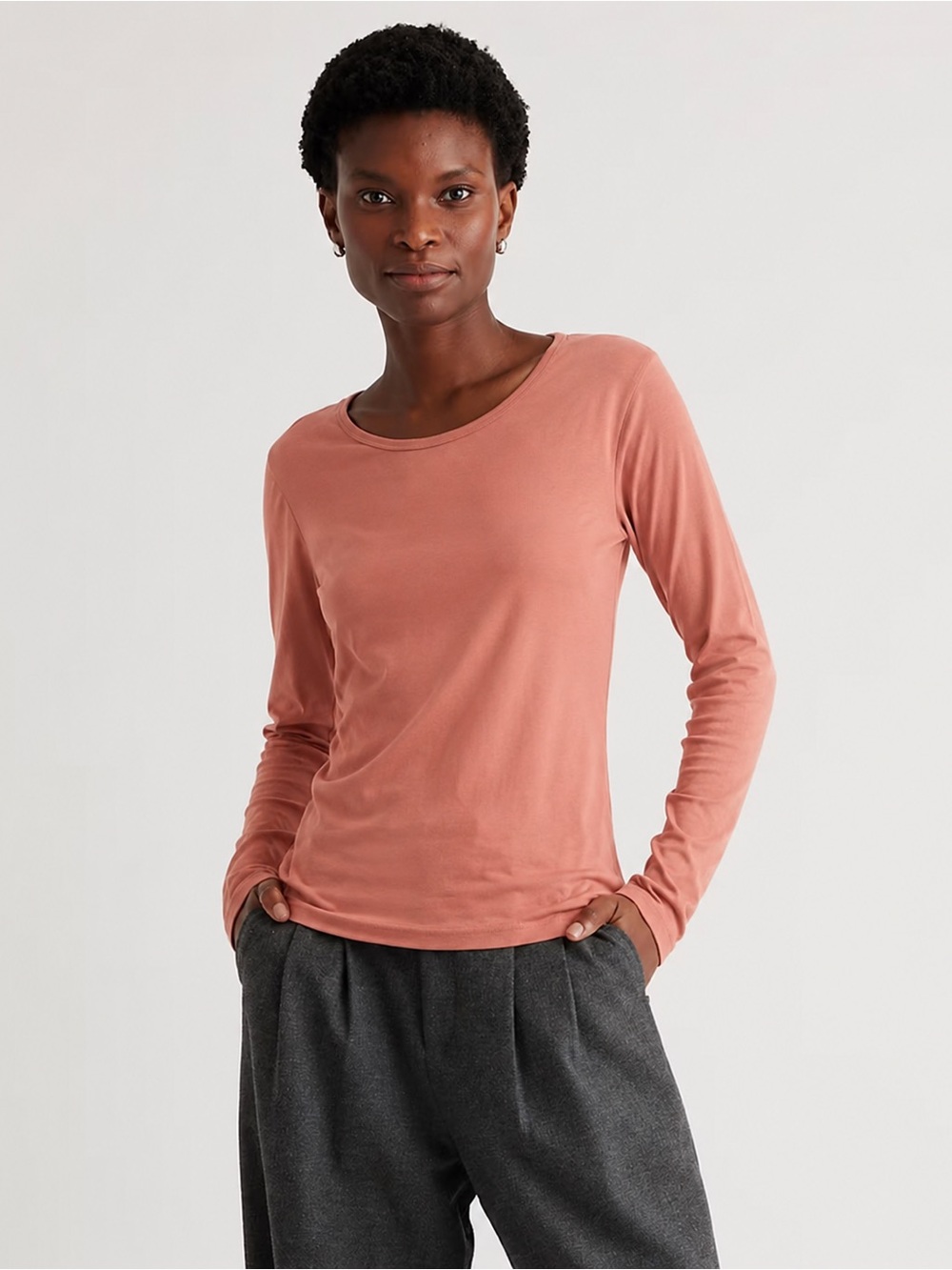 Peruvian Connection Pima Cotton Scoop Neck Long Sleeve Tee Shirt Size XL *651